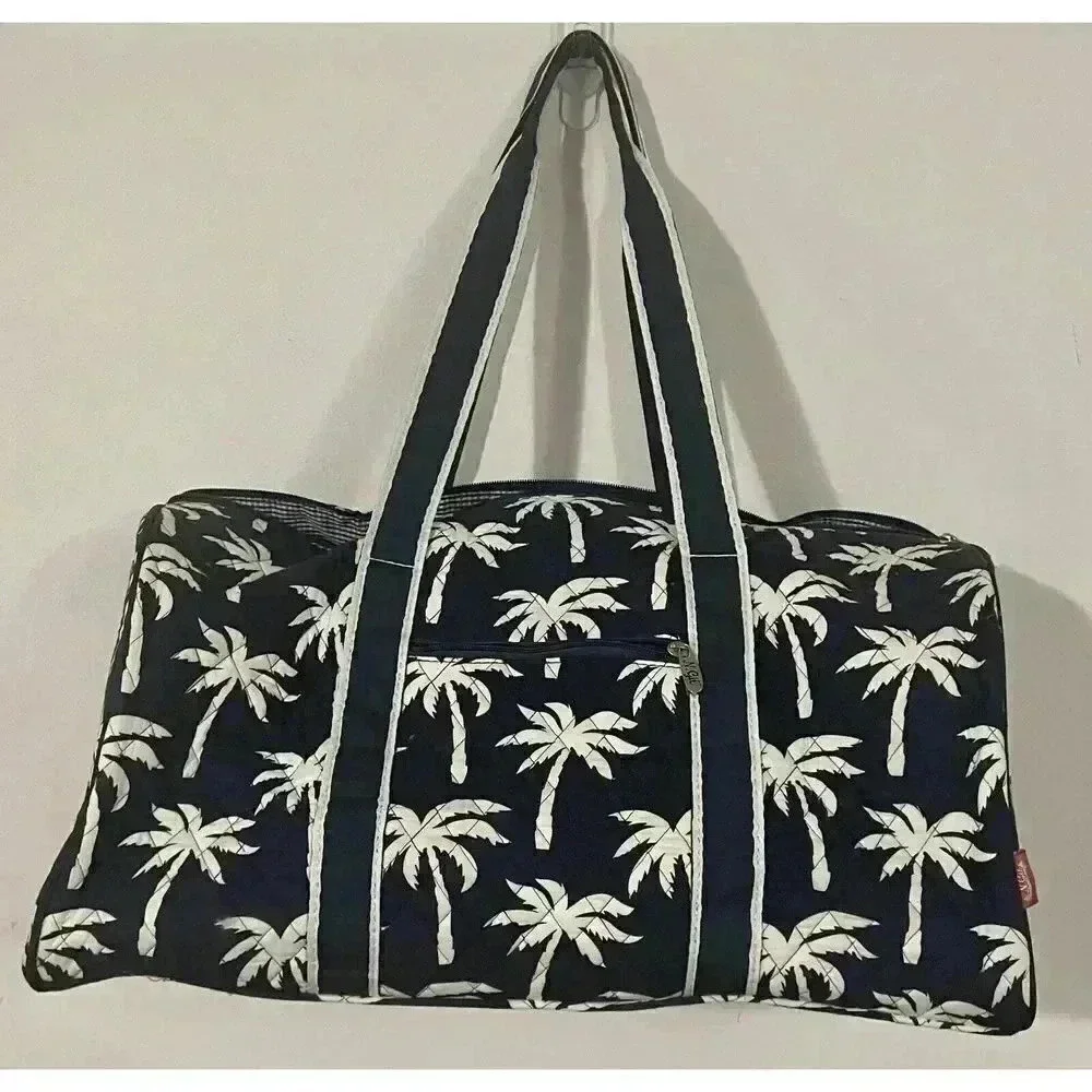 NGIL Quilted Palm Tree Travel Duffel Bag Blue White 21” L x 10 1/4” H x 10”‎ W